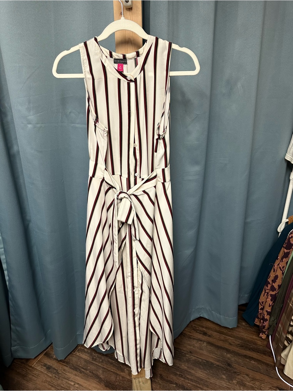 Vince Camuto White Maxi Dress with Burgundy Stripes